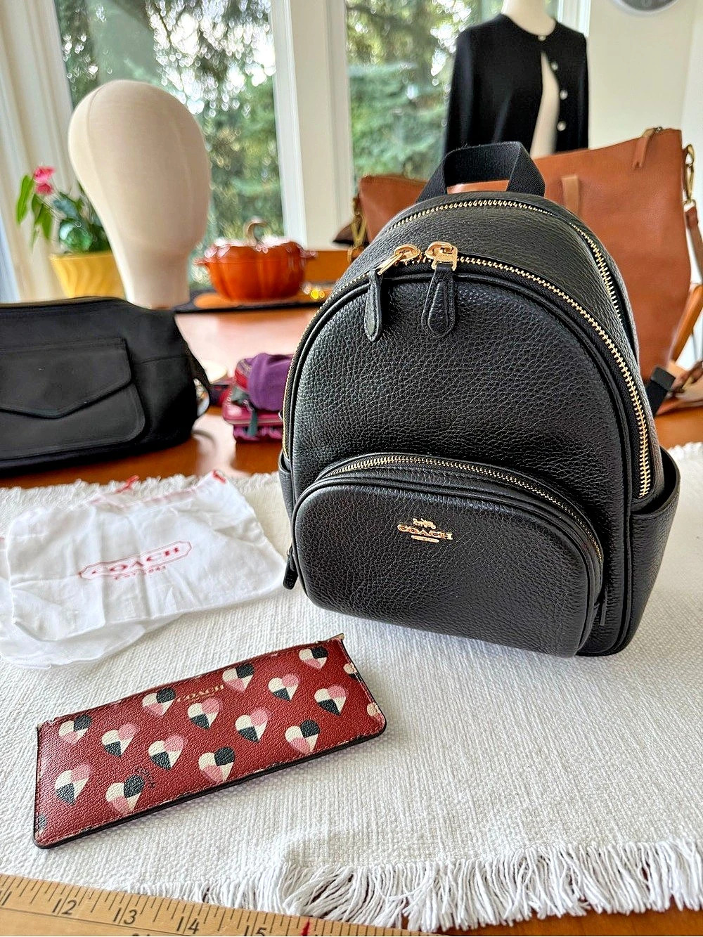 Coach Mini Town Backpack in Pebble Leather Black & Red Leather w coach wallet